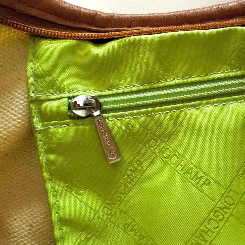 Longchamp Floral Canvas Leather Trim Shoulder Bag Baguette Made in France